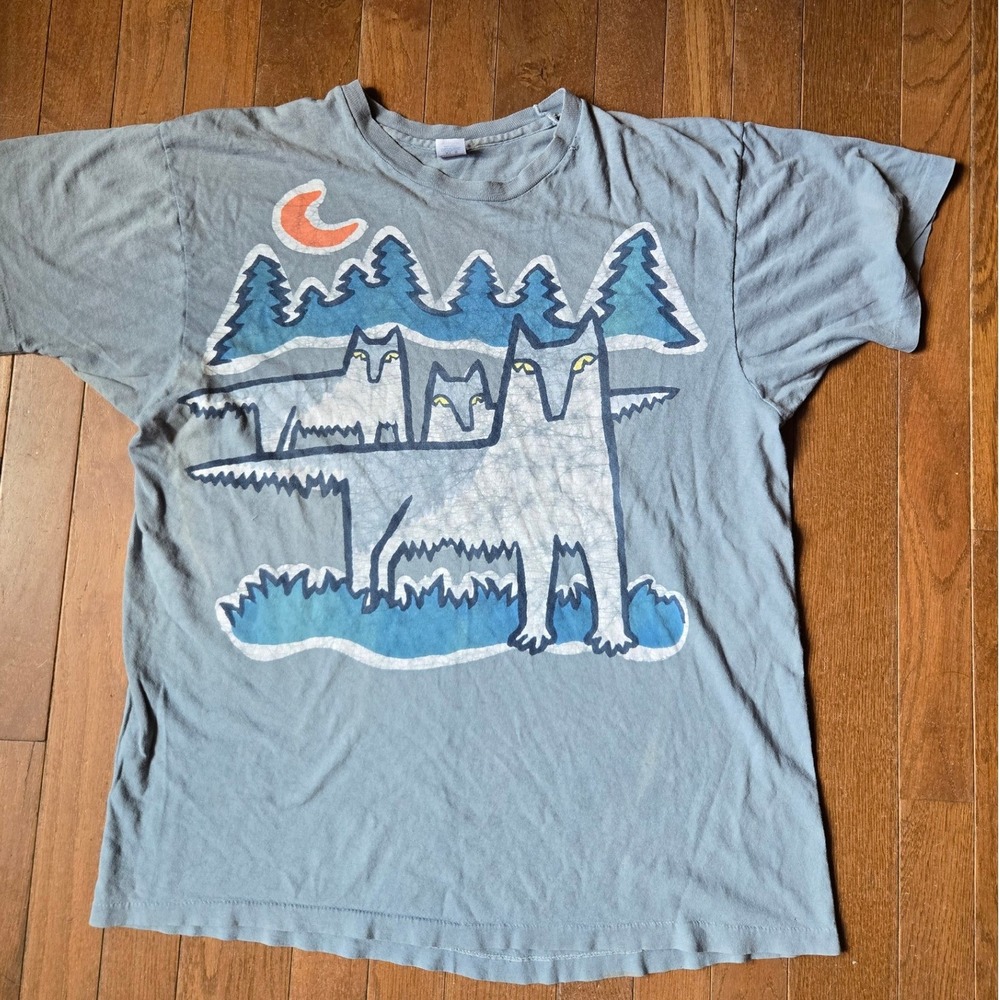 VTG 90s Single Stitch Wolf Mountain Moon T Shirt XL Hanes Made in USA